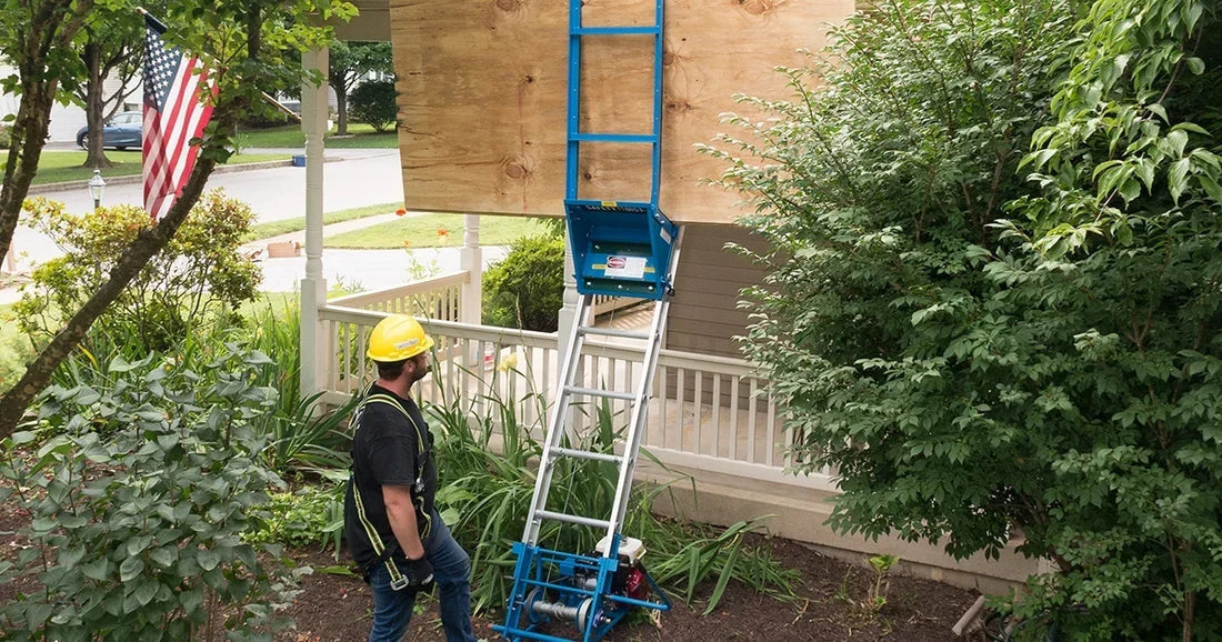 safety Hoist helps roofer get materials to the roof more safely.